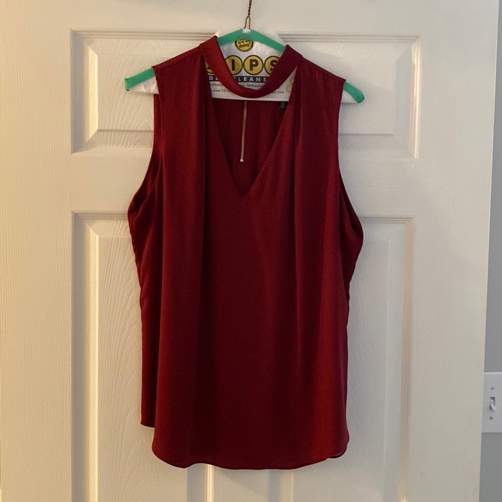 Keyhole blouse, WHBM, size 14 (cut small) more like 12.  Maroon color